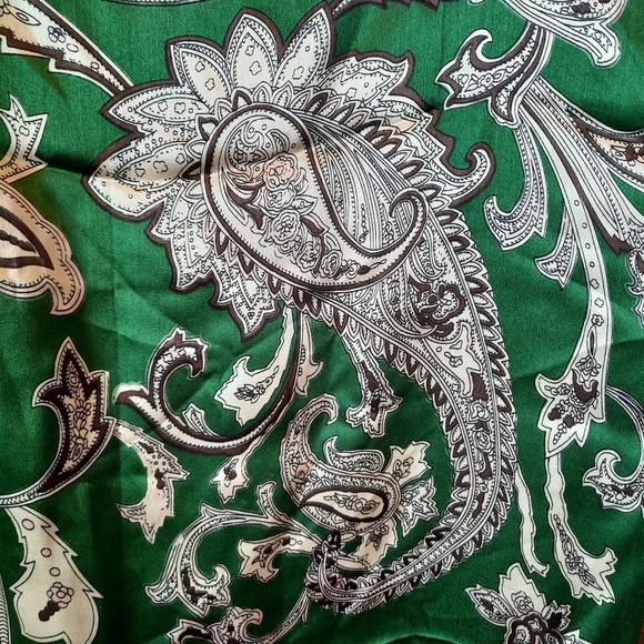 Vintage 100% Thai Silk Dark Green Brown Paisley Print Patterned Scarf - Picture 7 of 14